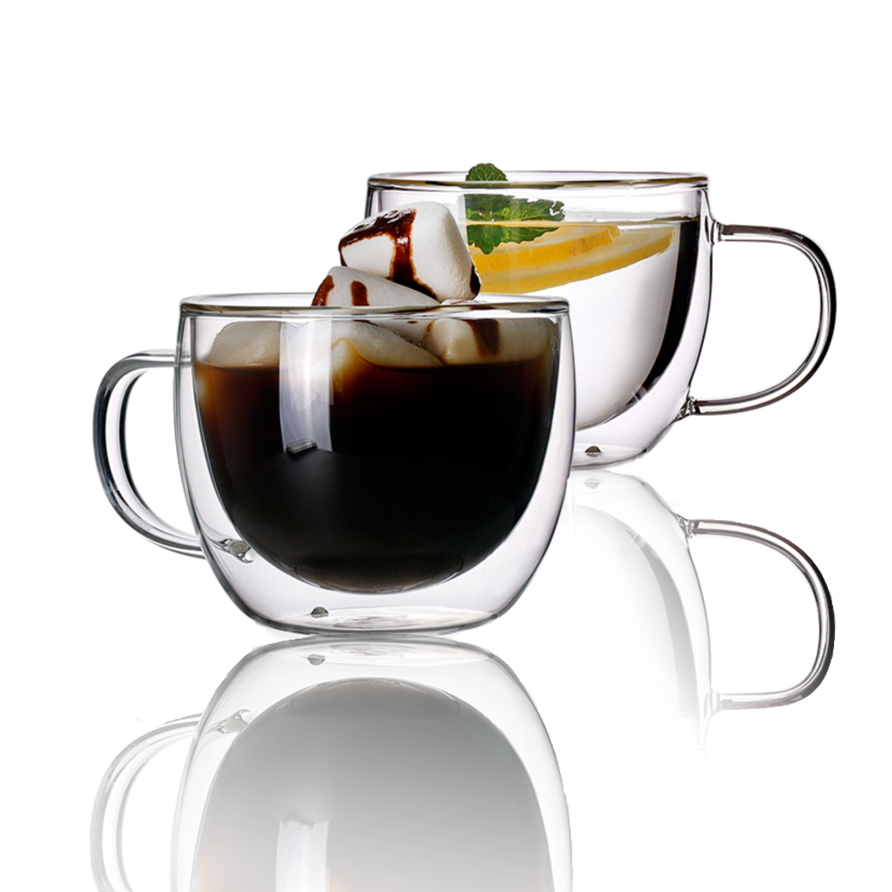 CnGlass Cappuccino Glass Mugs 8.1oz,Clear Coffee Mug Set of 2