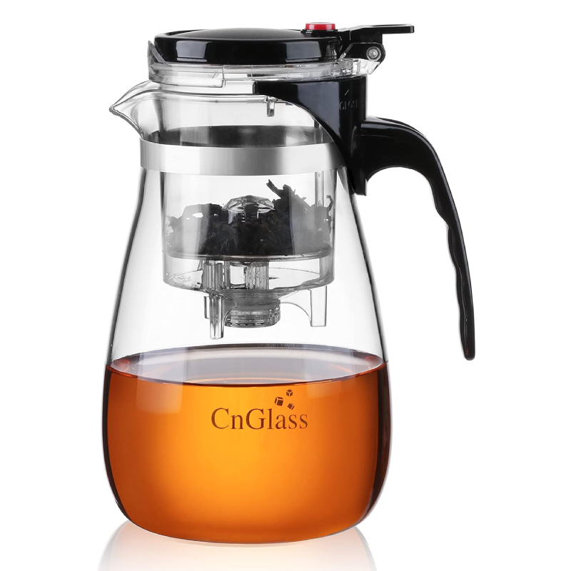 20.3oz - 30.5oz One Button  Removable Infuser Tea Kettle Clear Glass Teapot