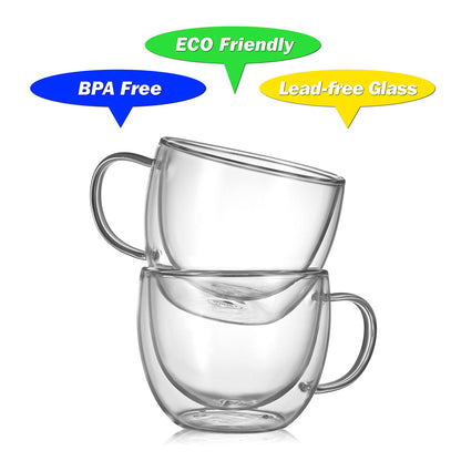 Tasse à eau à double paroi faite à la main, verres à boire, tasse 8,1 oz, 2 pièces