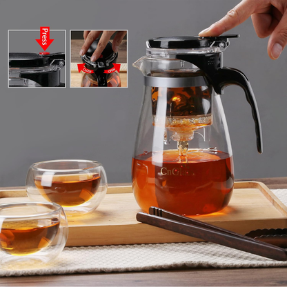 20.3oz - 30.5oz One Button  Removable Infuser Tea Kettle Clear Glass Teapot