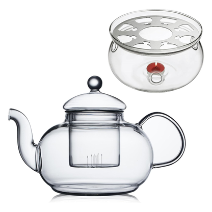 Tea Lover Glassware Stovetop Safe Kettle Glass Teapot and Warmer Set 2pcs