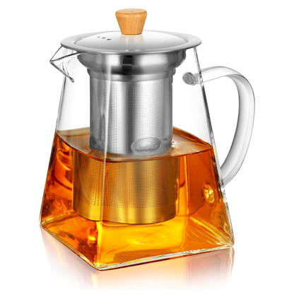 24oz 31oz Square Style Borosilicate Glass Teapot with Stainless Steel Infuser