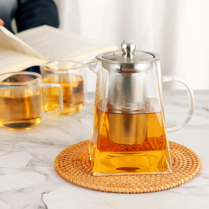 Heat Resistant 31oz Oolong Tea Flowers Borosilicate Glass Teapot with Stainless Steel Infuser