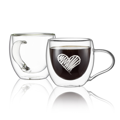 9.5oz Heart Pattern Double Layers Glassware Drinking Mugs Cup