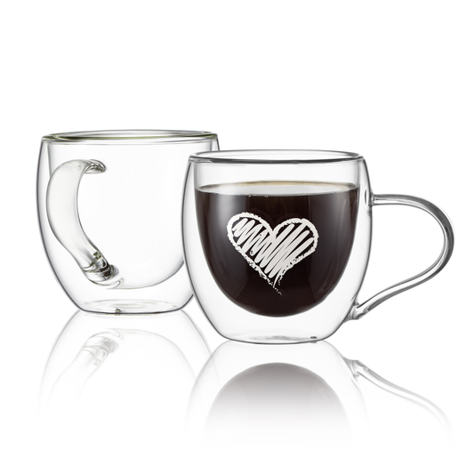 Tasse à boire en verre à double couche à motif de cœur de 9,5 oz