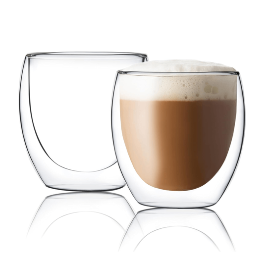 8.5oz Stemless Tumbler Double Walled Glass Cup for Latte Cappucino Cafe Milk