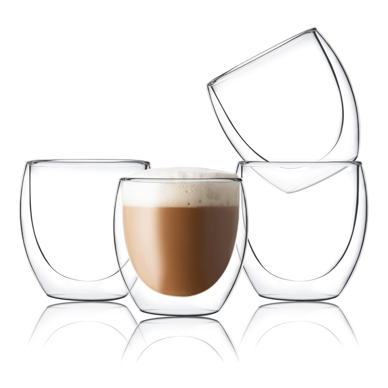 8.5oz Stemless Tumbler Double Walled Glass Cup for Latte Cappucino Cafe Milk