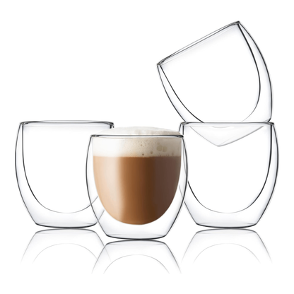 8.5oz Stemless Tumbler Double Walled Glass Cup for Latte Cappucino Cafe Milk