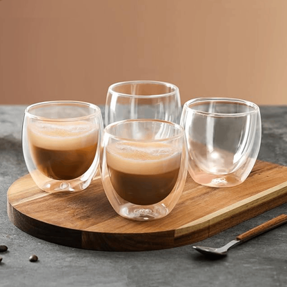 8.5oz Stemless Tumbler Double Walled Glass Cup for Latte Cappucino Cafe Milk