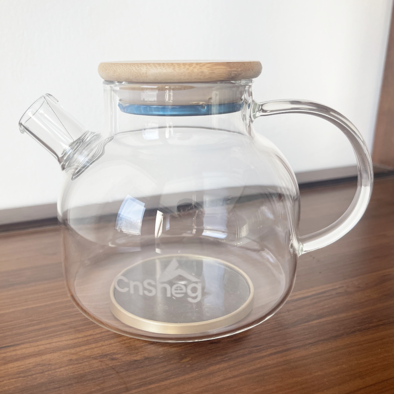 Abnehmbarer Filterausguss 20,3 oz Borosilikatglas Teekanne Wasserkrug mit Bambusdeckel