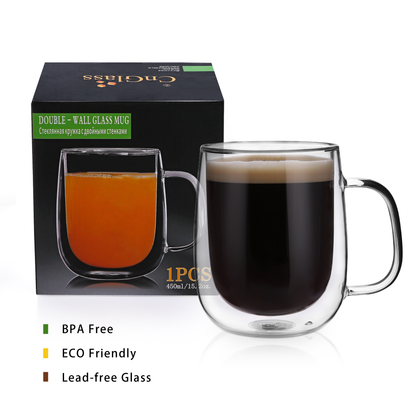 Gobelet à boire en verre de 12 oz, tasse à café à double paroi, 1 pièce