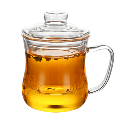 Removable Infuser Thickened 10.1oz Clear Glass Tea Mugs with Glass Lid