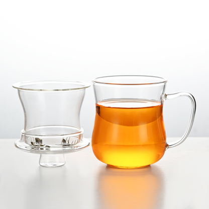 Removable Infuser Thickened 10.1oz Clear Glass Tea Mugs with Glass Lid