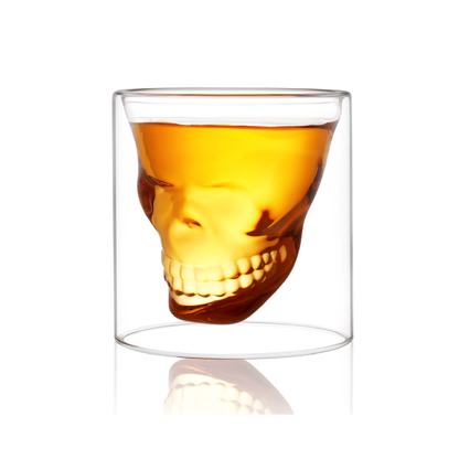 Verre à vin à double paroi avec tête de mort pour Halloween, verre à bière de 2,7 oz