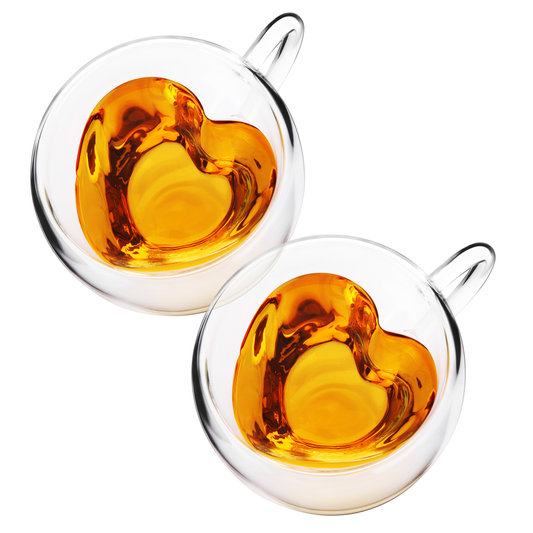 Lot de 2 tasses à thé en forme de cœur en verre transparent de 8,5 oz avec poignée