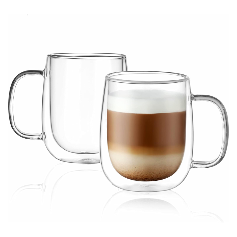 Tasses à café en verre à double couche de 12 oz pour le bureau et la maison