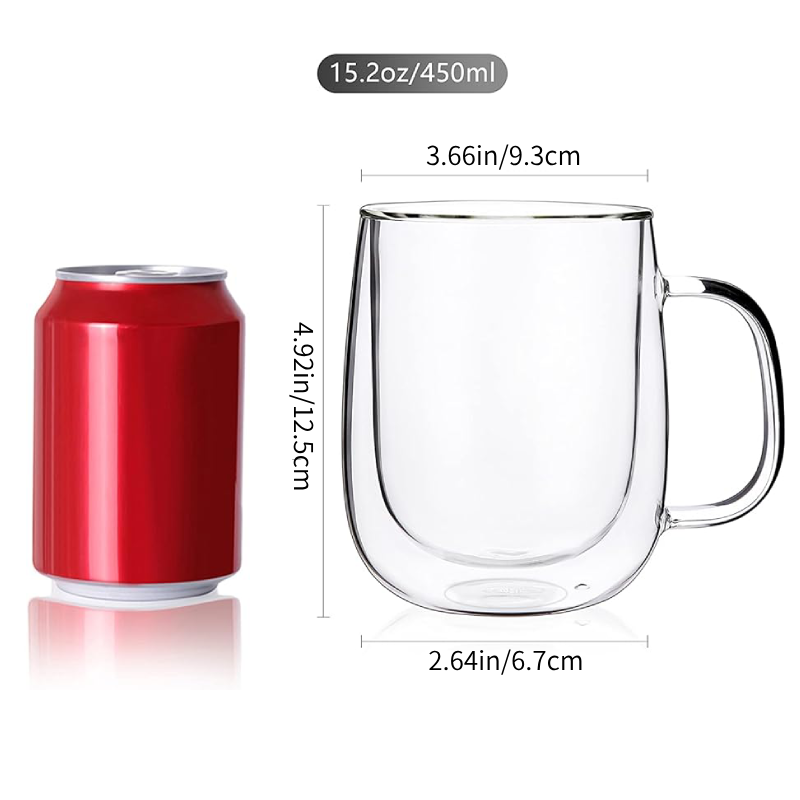 Gobelet à boire en verre de 12 oz, tasse à café à double paroi, 1 pièce