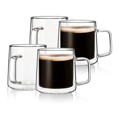 10oz 12oz 15.2oz Office Drinking Glassware Double Wall Glass Mug 2pcs 4pcs