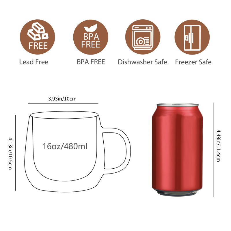 Grandes tasses en verre à double paroi de 480 ml et 16 oz