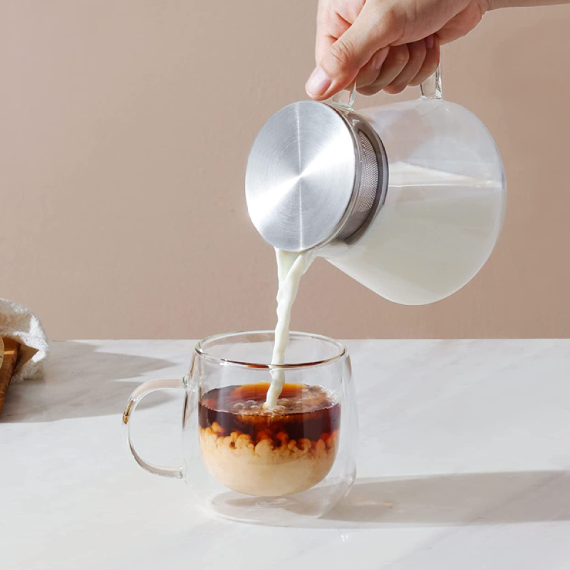 Tasse en verre à double paroi faite à la main de 10 oz pour le café au dessert, 2 pièces