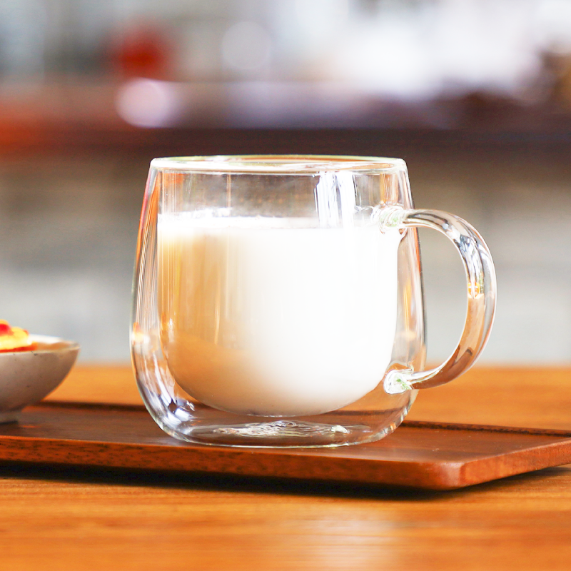 Tasse en verre à double paroi faite à la main de 10 oz pour le café au dessert, 2 pièces