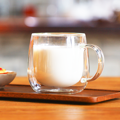 Tasse en verre à double paroi faite à la main de 10 oz pour le café au dessert, 2 pièces