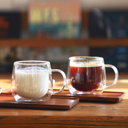 Tasse en verre à double paroi faite à la main de 10 oz pour le café au dessert, 2 pièces