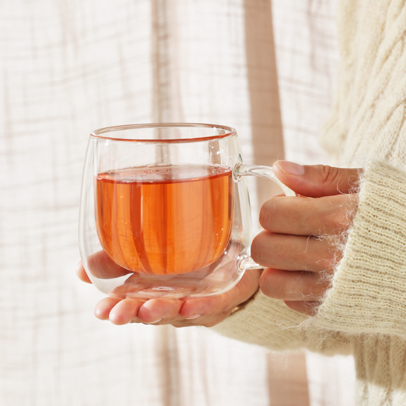 Tasse en verre à double paroi faite à la main de 10 oz pour le café au dessert, 2 pièces