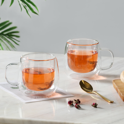 Tasse en verre à double paroi faite à la main de 10 oz pour le café au dessert, 2 pièces