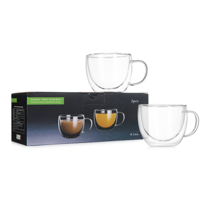 Tasse à eau à double paroi faite à la main, verres à boire, tasse 8,1 oz, 2 pièces