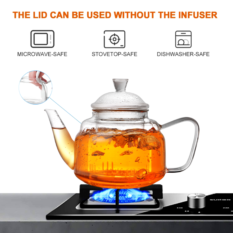 17oz Stovetop Safe Glass Teapot with Removable Filter Spout