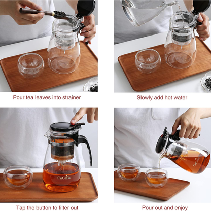 20.3oz - 30.5oz One Button  Removable Infuser Tea Kettle Clear Glass Teapot