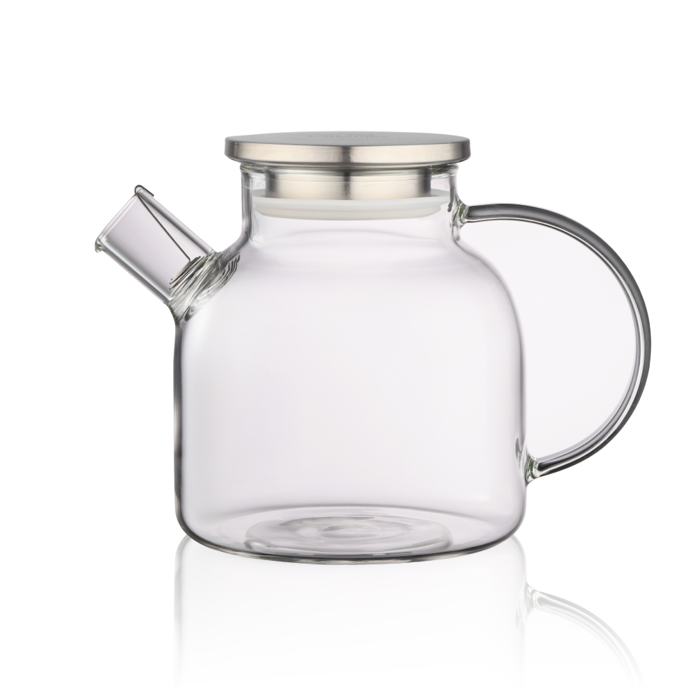 Stainless Steel Lid 40.6oz Filter Spout Glass Teapot Water Pitcher Loose Leaf Kettle