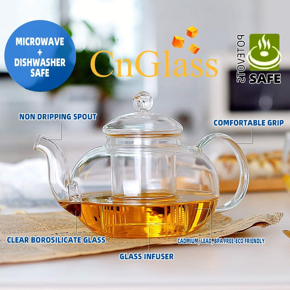 Tea Brewing Borosilicate Glass Teapot with Strainer 33.8oz 1000ml