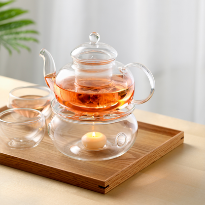 Tea Lover Glassware Stovetop Safe Kettle Glass Teapot and Warmer Set 2pcs