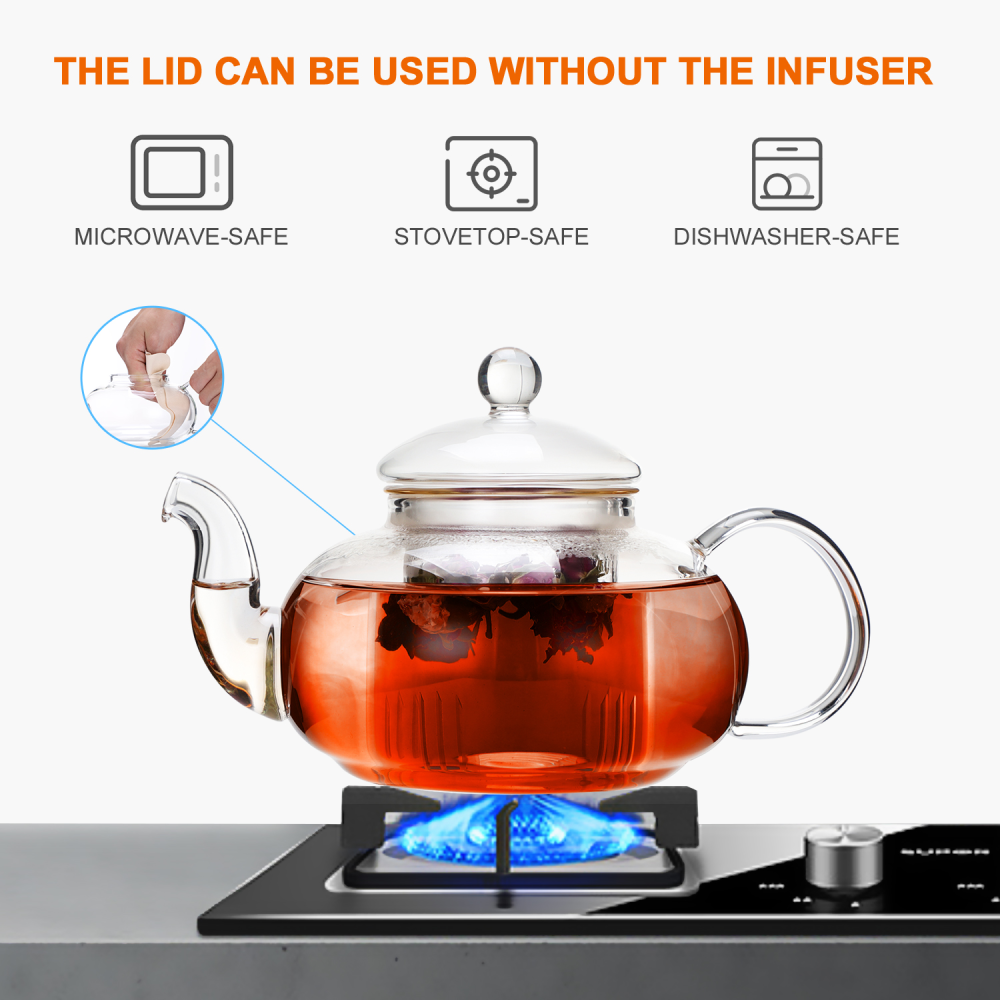 Stovetop Safe 600ml 20.3oz Handmade Infuser Clear Glass Teapot