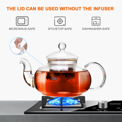 Tea Brewing Borosilicate Glass Teapot with Strainer 33.8oz 1000ml