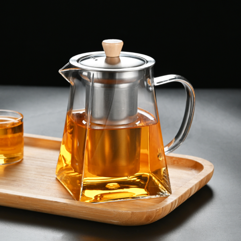 24oz 31oz Square Style Borosilicate Glass Teapot with Stainless Steel Infuser