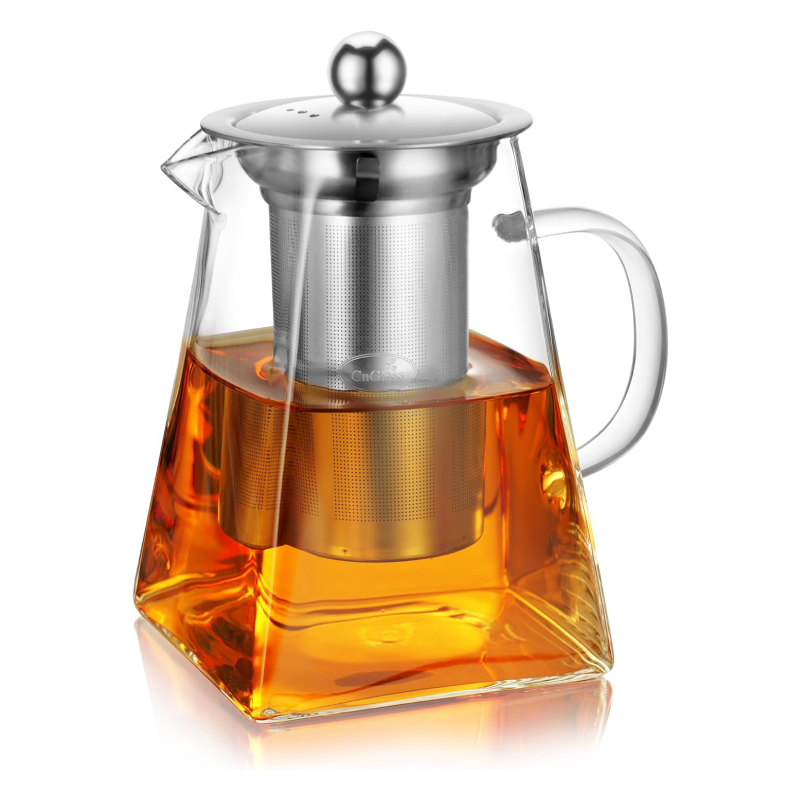 Heat Resistant 31oz Oolong Tea Flowers Borosilicate Glass Teapot with Stainless Steel Infuser