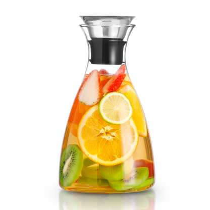 Pichet à eau en verre avec couvercle en acier inoxydable pour boissons au thé aux fruits de 20,3 oz à 56 oz