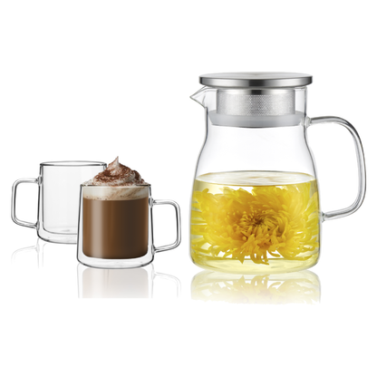 27oz Removable Filter Lid Glass Teapot Mug Set