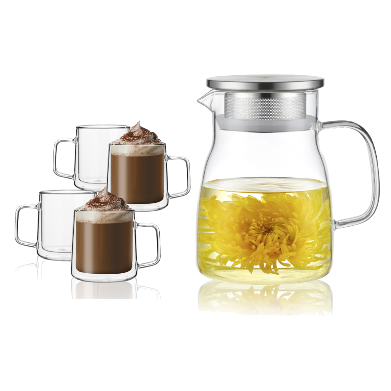 27oz Removable Filter Lid Glass Teapot Mug Set