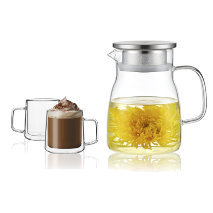 27oz Removable Filter Lid Glass Teapot Mug Set