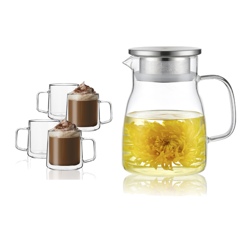 27oz Removable Filter Lid Glass Teapot Mug Set