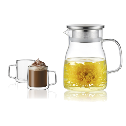 27oz Removable Filter Lid Glass Teapot Mug Set