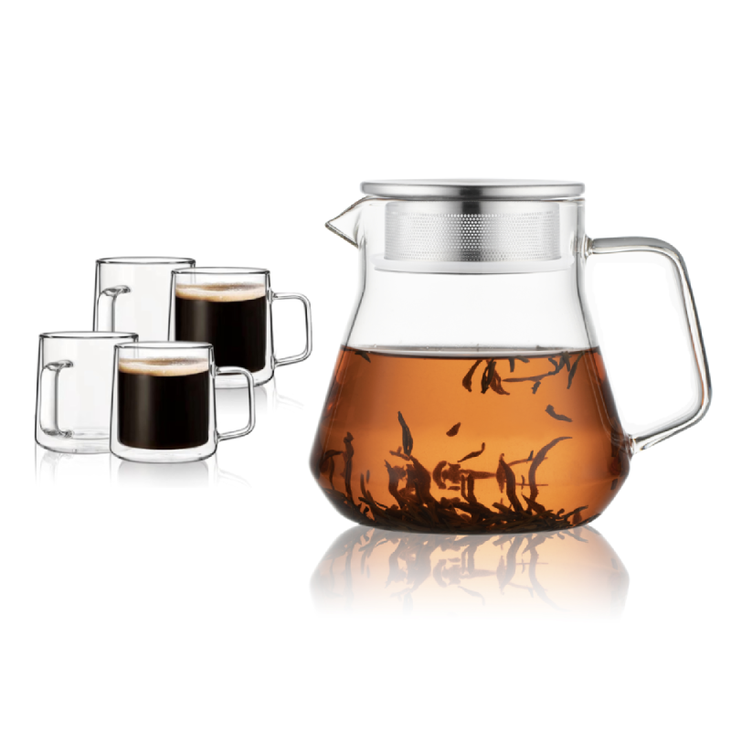 Tasse en verre à double paroi 10 oz 12 oz 15,2 oz Verrerie à boire 20,3 oz Ensemble de théière 3 pièces 5 pièces