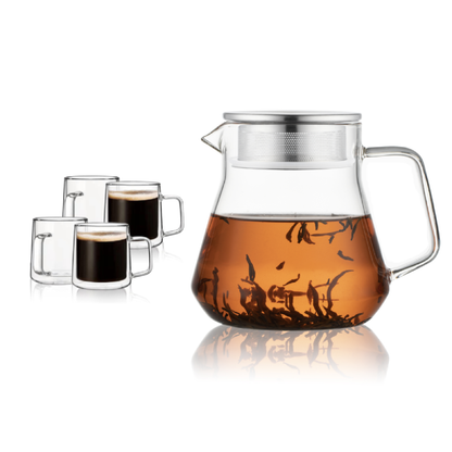 Tasse en verre à double paroi 10 oz 12 oz 15,2 oz Verrerie à boire 20,3 oz Ensemble de théière 3 pièces 5 pièces