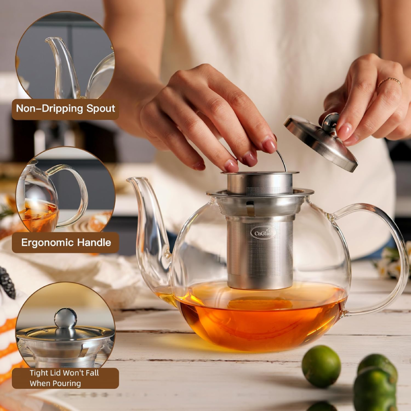 40oz 30.5oz Glass Teapot with Removable 304 Stainless Steel Infuser