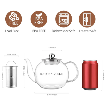 40oz 30.5oz Glass Teapot with Removable 304 Stainless Steel Infuser