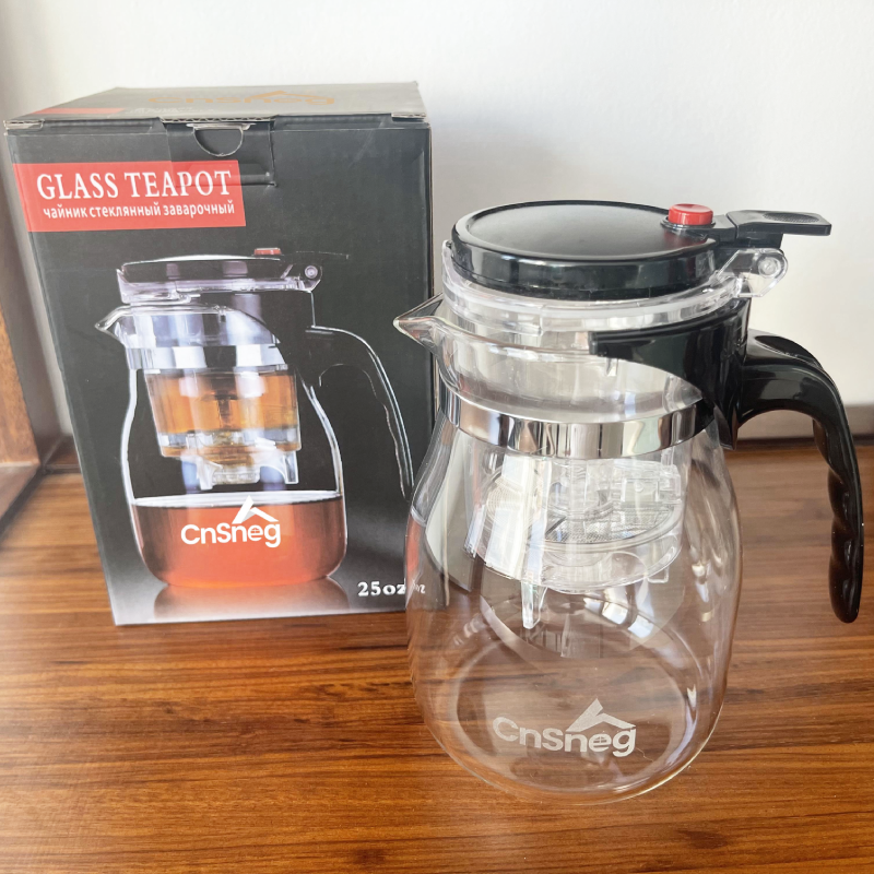 CnSneg 25oz Removable Infuser Clear Tea Kettle Glass Teapot with One Button